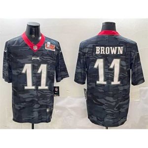 First rate Philadelphia Eagles 11 A Terrific J Brown Black 2025 Super Bowl LIX Patch Camo Vapor Untouchable Limited Stitched Football Jersey Authentic look! Wear this genuine jersey.