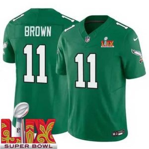 First High - quality rate Philadelphia Eagles A.J. Brown #11 Kelly Green 2024 2025 Super Bowl LIX F.U.S.E Stitched NFL Jersey Sports fans