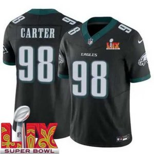 First rate Philadelphia Eagles Luxurious Jalen Carter #98 Black 2024 2025 Super Bowl LIX F.U.S.E Stitched NFL Jersey New arrival! Check out this fresh and exciting jersey.