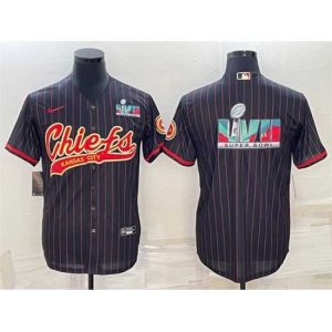 Gorgeous Kansas City Chiefs Black With Super Fantastic Bowl LVII Big Logo Cool Base Stitched Baseball Jersey Collectors
