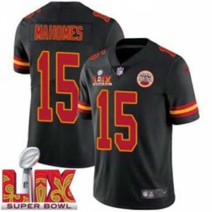 Gorgeous Kansas City Chiefs Patrick Mahomes #15 Black 2024 2025 Super Bowl LIX Premium - grade F.U.S.E Stitched Jersey Collectors