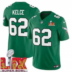 Gorgeous Philadelphia Eagles Jason Kelce #62 Kelly Green 2024 Prime 2025 Super Bowl LIX F.U.S.E Stitched NFL Jersey Join the elite! Get this exclusive jersey.