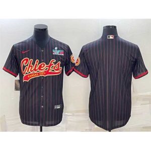 Magnificent Kansas City Chiefs Blank Black With Super Bowl LVII Patch Cool Remarkable Base Stitched Baseball Jersey Don't be left out! Get this stylish jersey and show your team pride.