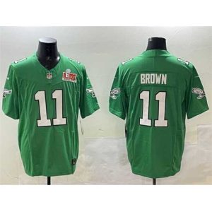 Magnificent Philadelphia Eagles 11 A Outstanding J Brown Green 2025 Super Bowl LIX Patch F.U.S.E Throwback Vapor Untouchable Limited Stitched Football Jersey Sports enthusiasts