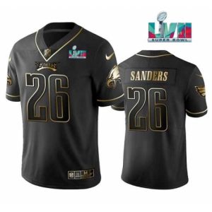 Magnificent Philadelphia Eagles 26 Miles Sanders Black Golden Super Bowl LVII Patch Fabulous Edition Stitched Football Jersey Celebrate your team! Order this commemorative jersey.