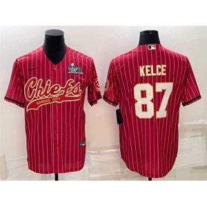 Premium Kansas City Chiefs 87 Travis Kelce Red With Super Bowl LVII Patch Cool Fabulous Base Stitched Baseball Jersey Upgrade your fan gear! Order this premium jersey today.