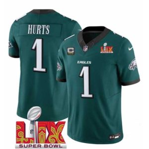 Premium Philadelphia Eagles 1 Jalen Hurts Green 2025 Super Bowl LIX Patch With 3 Star C Patch New Superior F.U.S.E Vapor Untouchable Limited Stitched Football Jersey Limited stock! Be quick and grab this must - have jersey to support your team.
