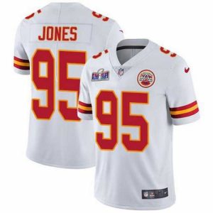 Splendid Nike Kansas City Chiefs 95 Chris Jones White Bound Stitched NFL Vapor Untouchable Limited 2024 Super Elegant Bowl LVIII Jersey Collector's item! A rare addition to any collection.