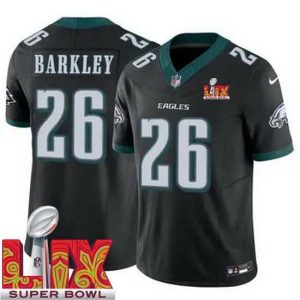 Stunning Philadelphia Eagles Gorgeous Saquon Barkley #26 Black 2024 2025 Super Bowl LIX F.U.S.E Stitched NFL Jersey Proven quality! Invest in this reliable jersey.
