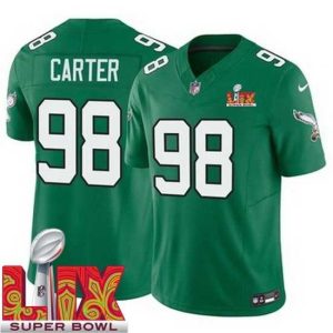 Superior Philadelphia Eagles Jalen Carter #98 Kelly Green 2024 2025 Super Bowl Charming LIX F.U.S.E Stitched NFL Jersey Act fast! Only a handful left. Secure this amazing jersey now.